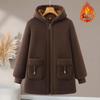 2025 Hooded Mid-Length Woolen Winter Jacket for Women with Plus Size and Thick Velvet Lining
