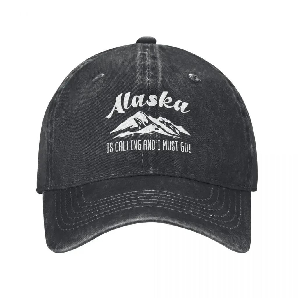 Lässige Alaska Ruft Berge Baseballkappe Unisex Damen Used Gewaschen Snapback Lustiger Reise Spruch Outdoor Workouts Hüte