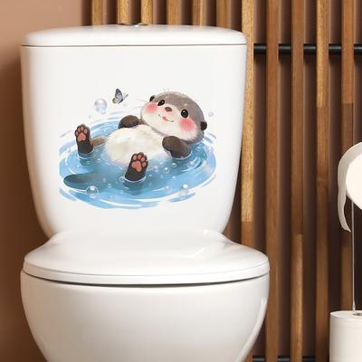Cartoon Cute Otter Swimming Bathroom Toilet Sticker for Bathroom Decoration Stickers