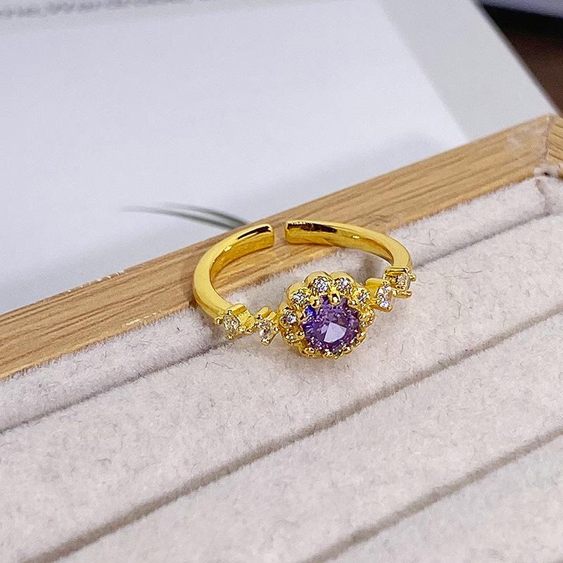 Sunflower Super Flash Fashion Colored Treasure Zir*****Pen Ring Women'S Exquisite Multi-Color Light Luxury Niche Ring