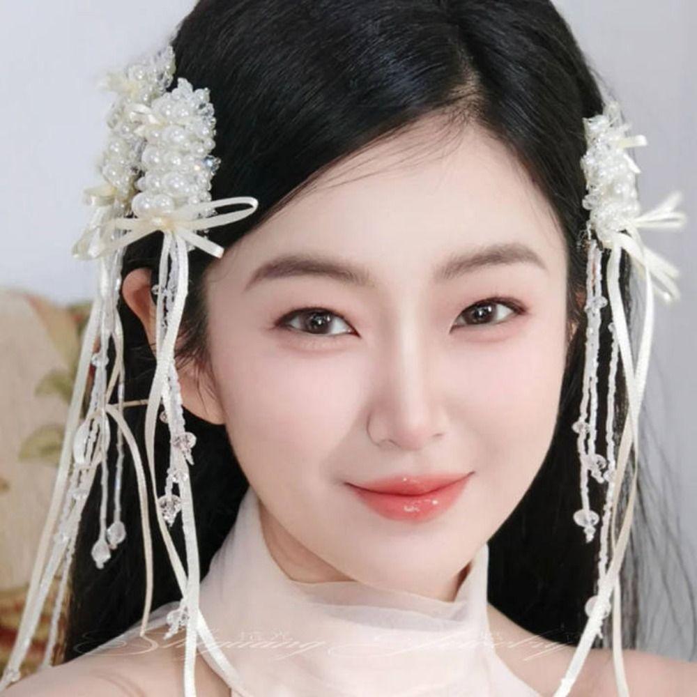 1 Pair White Bride Hairpin Stylish Wedding Headdress French Style Bridal Hair Clip  Hair Accessories