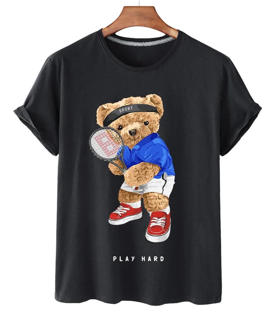 T-shirt Divertente con Stampa Orso Donna Moda Cartone Animato Harajuku Casual T-shirt Femminile Estiva Manica Corta Top T-shirt Unisex Maglietta Unisex