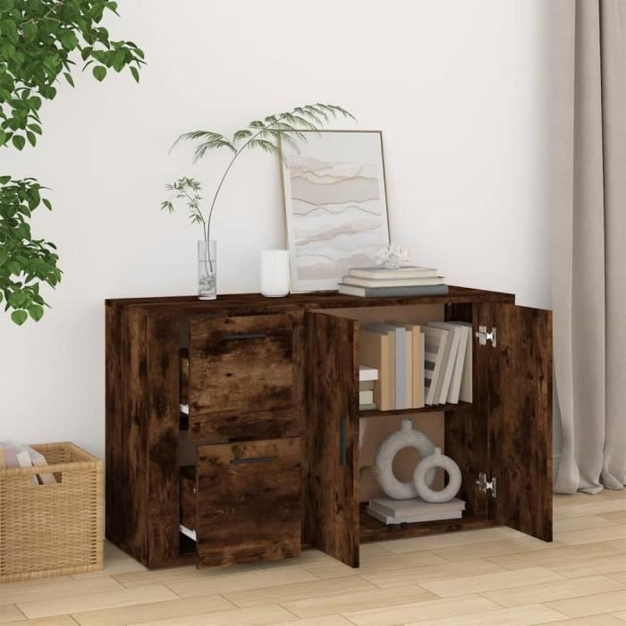 821001 vidaXL Buffet Chêne fumé 100x33x59,5 cm Bois d'ingénierie