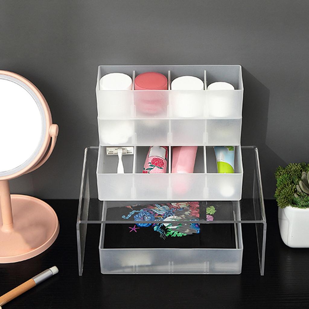 4 Section Drawer Organizer Tray with Removable Partition Stackable Translucent Plastic Divided