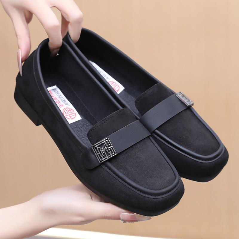 

Французские ретро-лоферы из замши с квадратной головкой, женские, весна 2025, новые женские туфли, британский стиль, удобные модные туфли для мам 35 чёрный