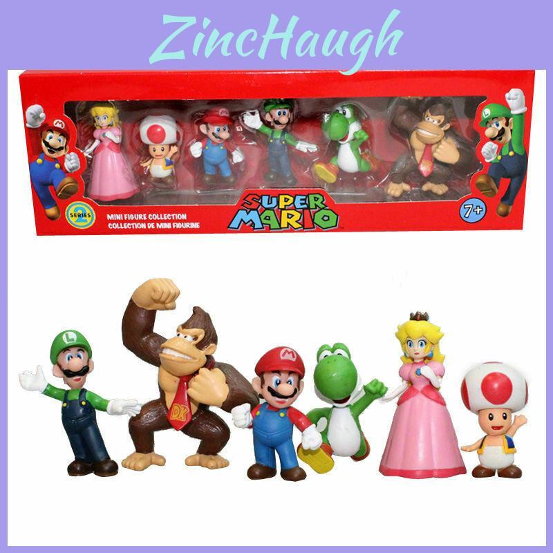 Kids Gift Set Of Six Super Mario Bros Action Figures Featuring Luigi Yoshi And Mushroom Collectible Toys