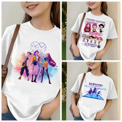 Film KPop Łowcy Demonów Koszulka Letnia Krótki Rękaw Koszulka Tee dla Dzieci Codzienna Luźna Dziewczynka Chłopiec Graficzny Nadruk Góry