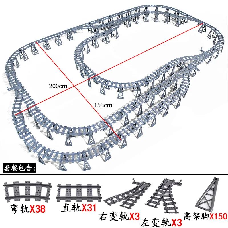 Compatible With LEGO MOC Railroad Bridge Train Track Combination Scene Building Blocks DIY Cross Track Bricks Toys Rail Car