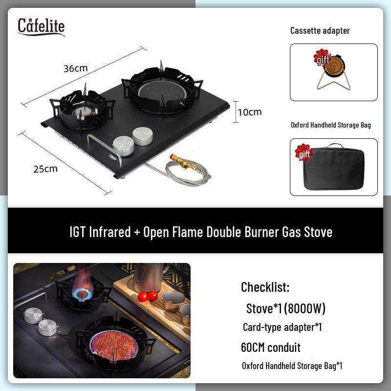 Cafelite Походная ветрозащитная двухконфорочная газовая плитка двойного назначения