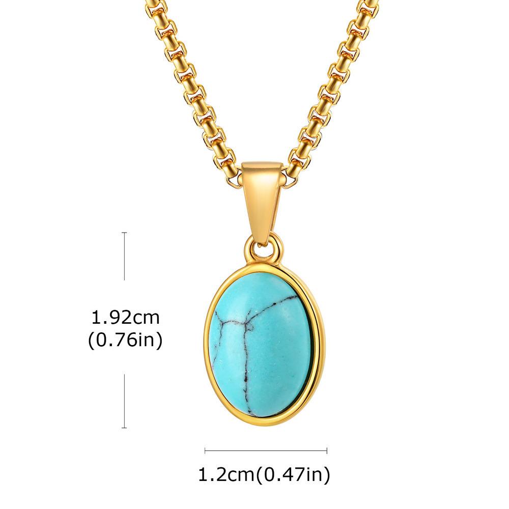 Vnox Trendy Natural Stone Geometric Pendant Necklace for Men, Stainless Steel Gold Color Box Chain Collar, Fashion Charm Jewelry