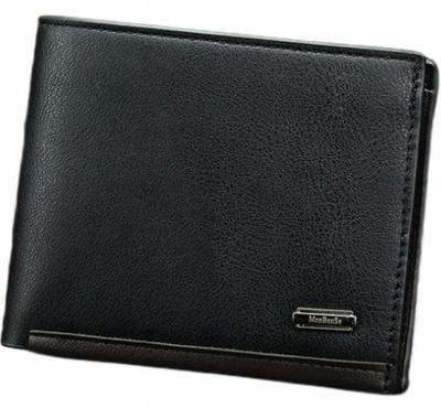 Men's Leather Wallet Black Foldable Elegant Gift P57