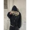 Herbst Winter Y2k Damen Ästhetisch Harajuku Kunstpelzkragen Kapuzenpullover Kleidung Grafik Hip Hop Punk Gothic Reißverschluss Kapuzenpullover