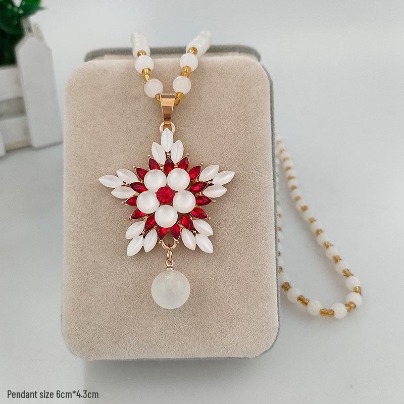 Damen Lange Blumen-Anhänger-Halskette - Elegante Wassertropfen-Pulloverkette für Herbst/Winter