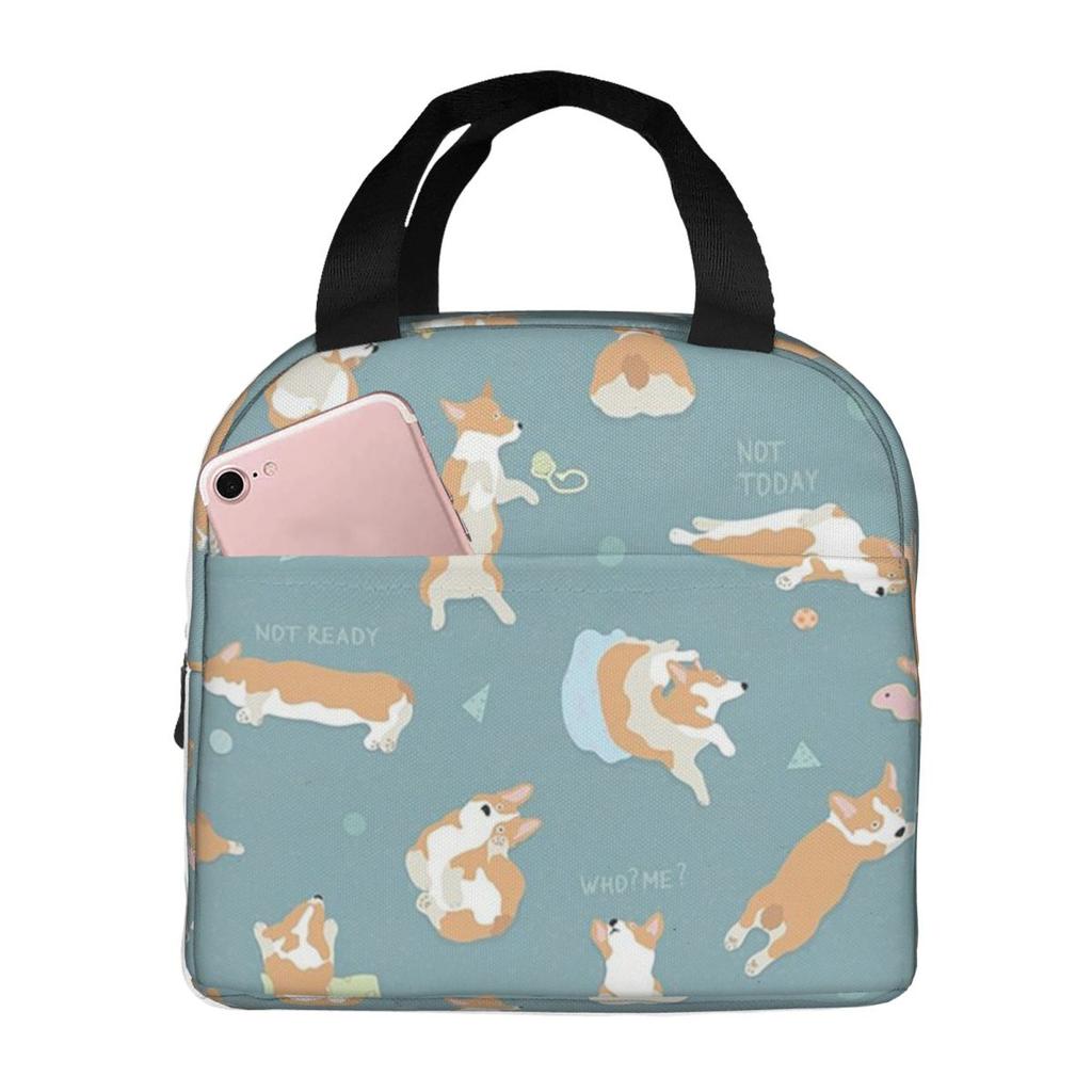 Corgi Puppy Lie Down In Blue Background Insulated Lunch Bag for Kid Cooler Thermal Food Box Tote Leakproof Lunch Boxes Container