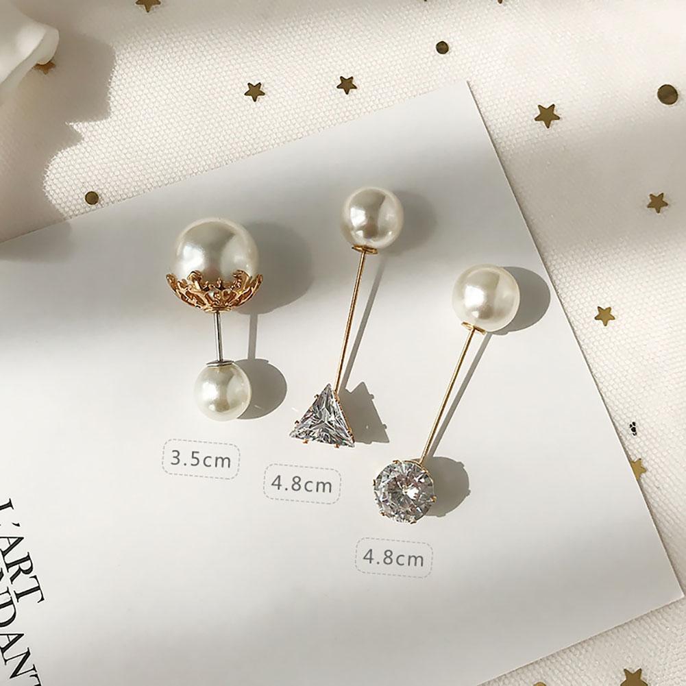 Fashion Prevent Wardrobe Malfunction Pearl Bead Diamante Brooch Collar Pin Set