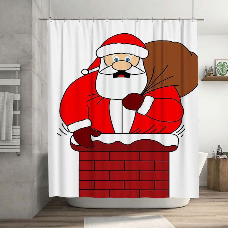

Tuniu Festive Santa Claus Christmas Shower Curtain Waterproof Cute Holiday Bathroom Decor Set W60H190(CM)-1 Pcs