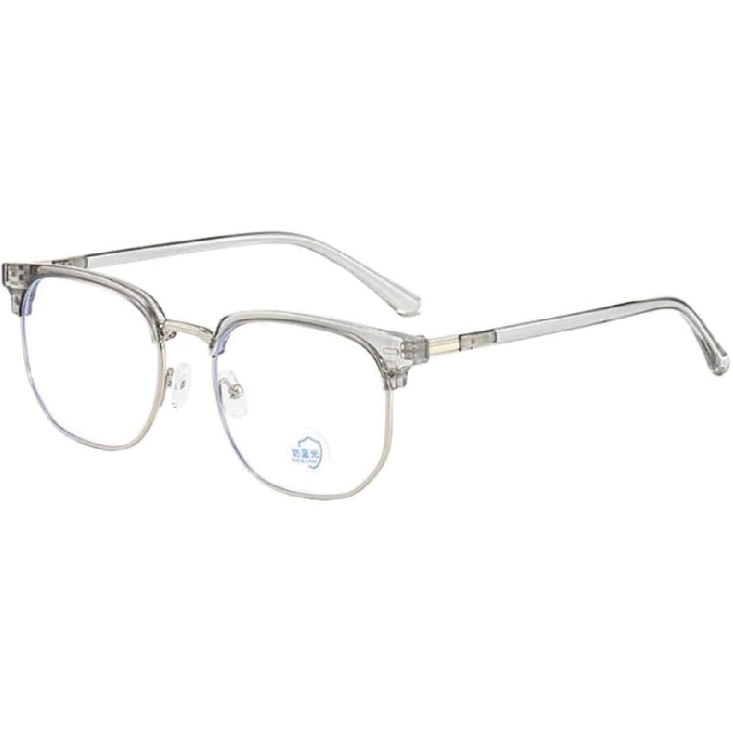 Shiratori New Vintage Fashion Half Frame Semi-Rimless Clear Lens Glasses Clear серебряный серый