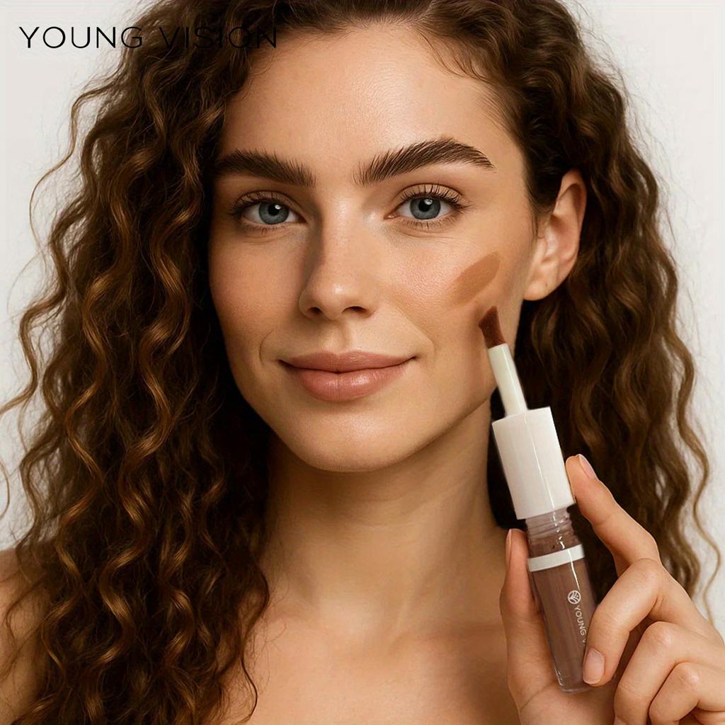 YOUNG VISION 4-Color Liquid Contour & Bronzer Kit with Multi-Functional Horseshoe-Shaped Brush Head - Highly Pigmented, Buildable, Long-Lasting,