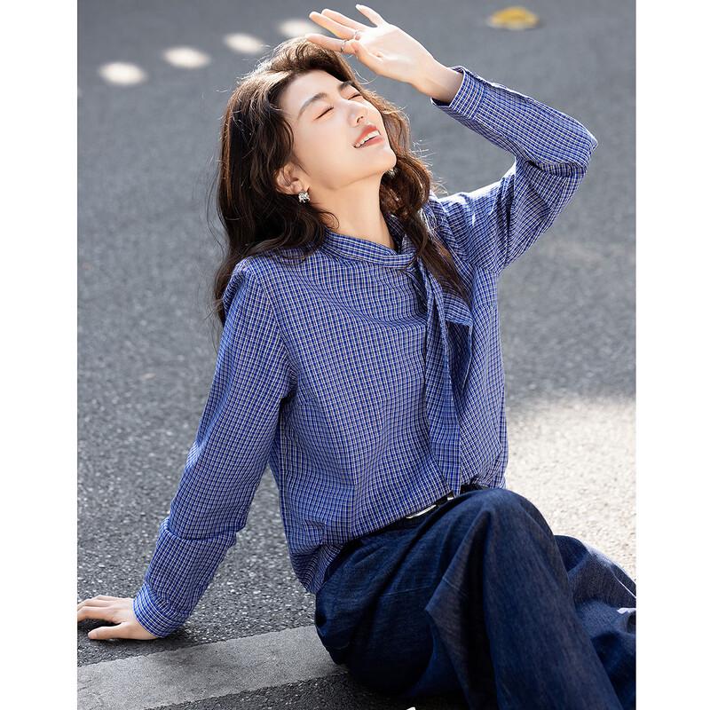 Demana Women's Retro Plaid Cotton Shirt