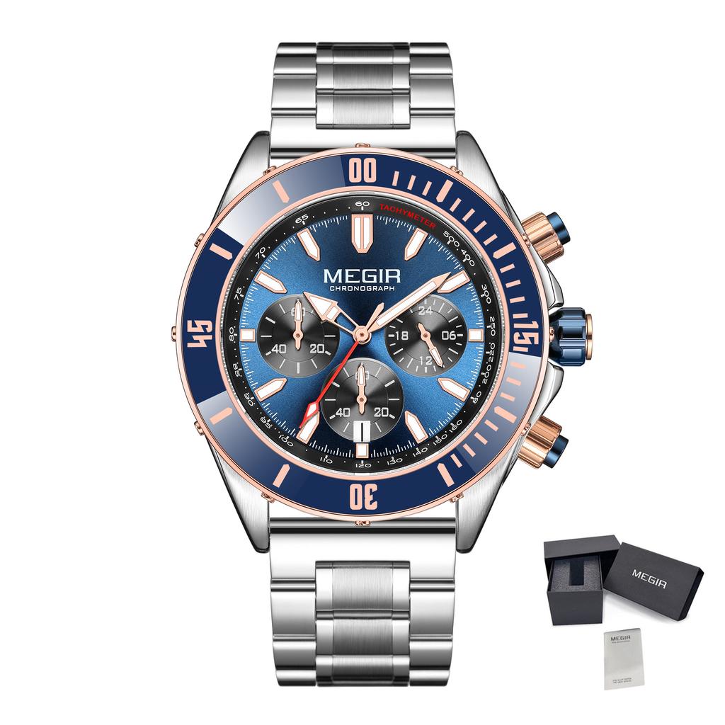 MEGIR Brand Business Watch for Men Luxury Quartz Clock Chronograph Waterproof Luminous Big Dial Military Sport Wristwatches 2226