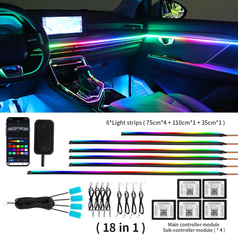 10/14/18 in 1 Led Car Ambient Lights 210 64 Color RGB Symphony Streamer Bluetooth Rainbow Acrylic Strips Atmosphere Lamp Kit 12V