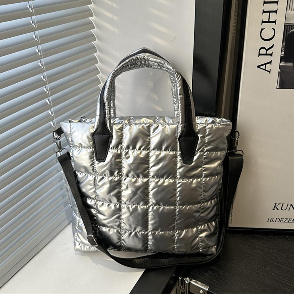 Fashion Solid Color Quilted Tote Bag Waterproof Lightweight Shoulder Bags Large Capacity Puffer Crossbody Bag
