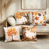 A Set of Four Autumn-Themed Pillow Covers Featuring Decorative Patterns Like Maple Leaves, Pine Cone