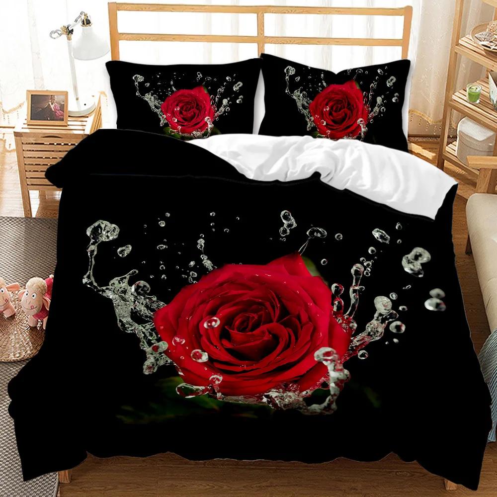 

Rose Quilt Cover Red Rose Floral Wedding Twin Size Bed Ensemble Valentine s Day Gift for Lover Double Size Queen Size King Dimension Polyester Qulit 135x200cm 2pcs