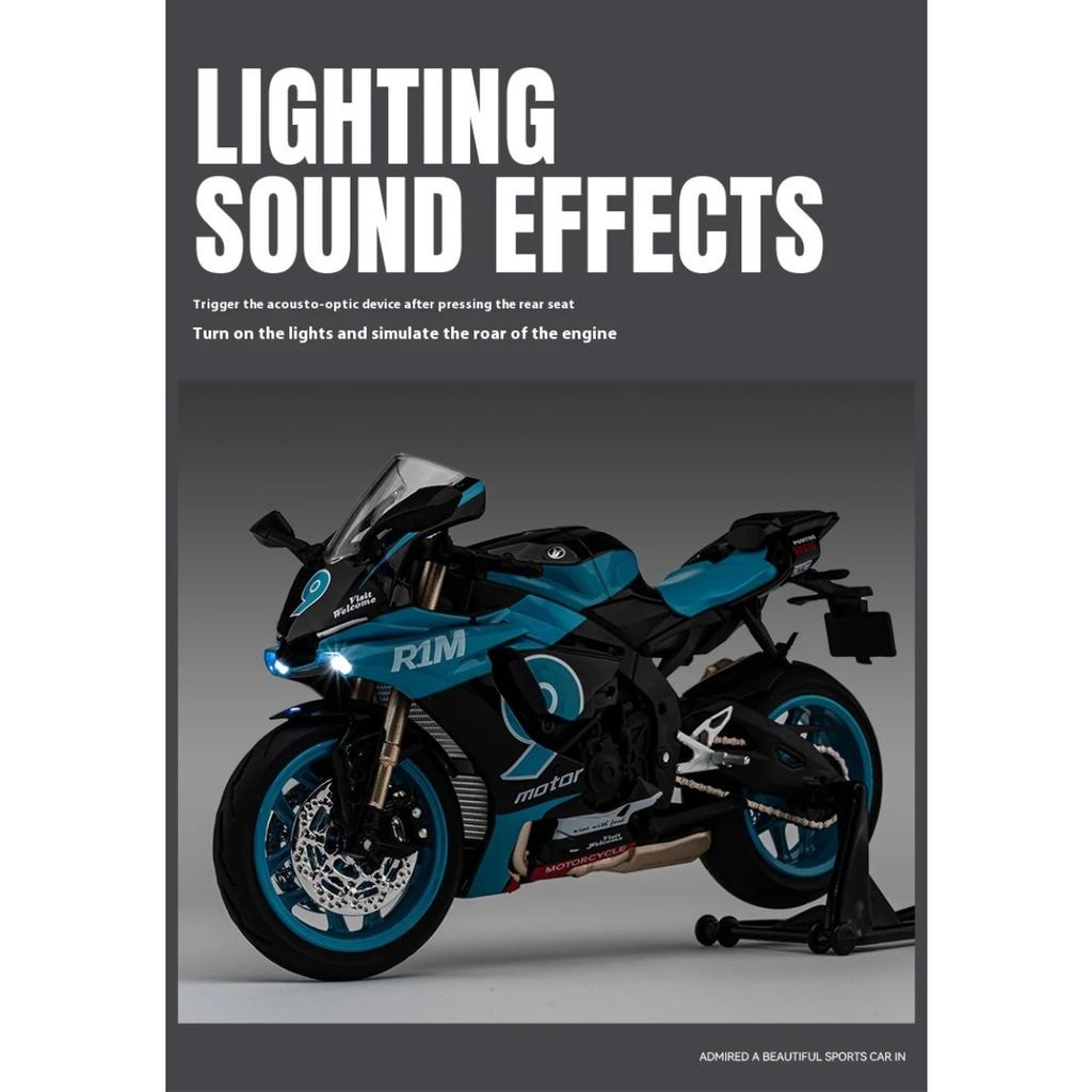 1/12 Scale Yamaha R1M Toy Motorcycle Model Alloy Diecast with Shock Absorption Simulation Scale Motorcycle Model Toys for Kids Gifts