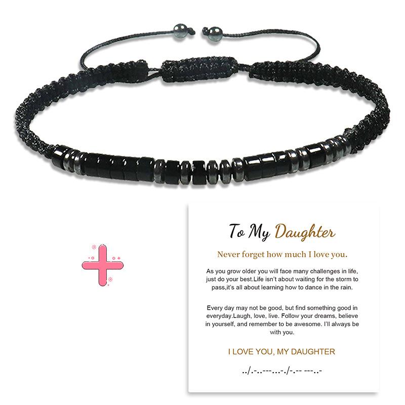 European and American fashion simple bracelet unisex black iron stone spacer obsidian rope woven Morse code bracelet