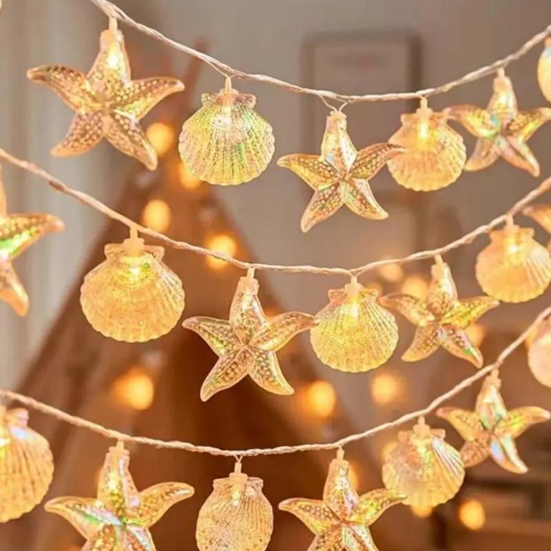 

Раковина Морська Зірка Світлова Гірлянда Грайливий Океанський Стиль Подвір я Кемпінгова Атмосфера Декоративне Світло Повне Дитячої Веселощів Shells&Starfish 3M20LED