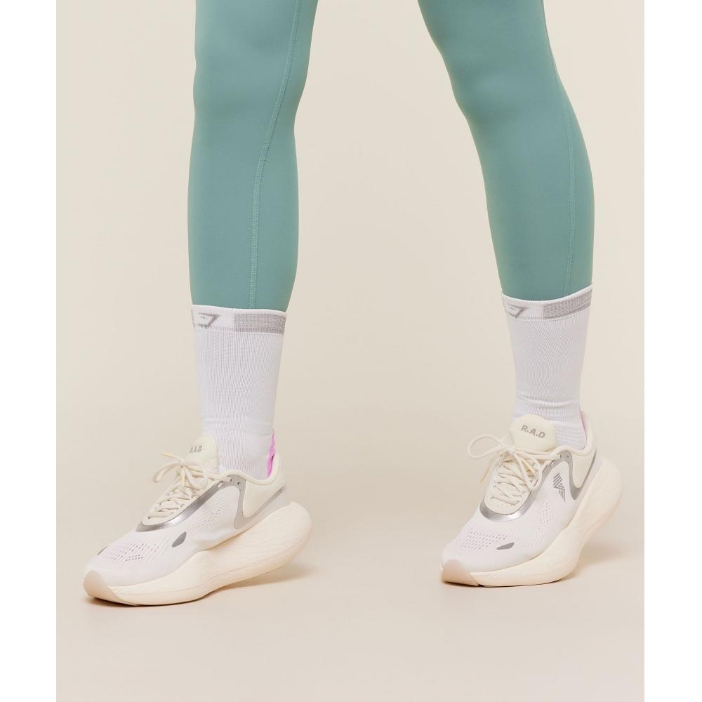 Gymshark Running Elite Crew Sock Single White Brand Blue Sour Pink I1c4o Wd35