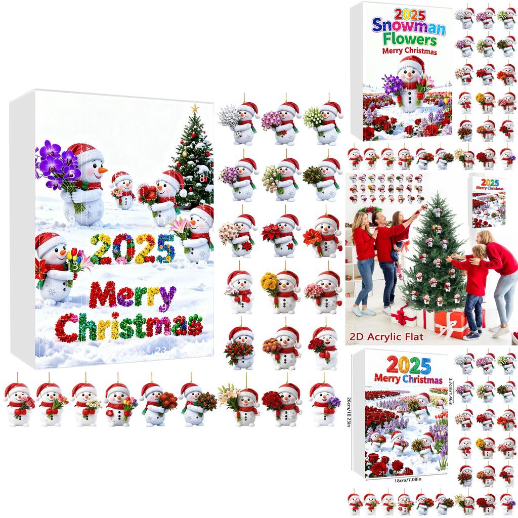 Christmas Countdown Calendar With Snowman Acrylic Ornaments For Holiday Gift Exchange