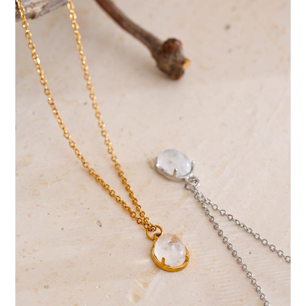 Eetit Simple Stainless Steel Natural Stone Oval Pendant Necklace Popular Fashion Collar Jewelry Hypoallergenic