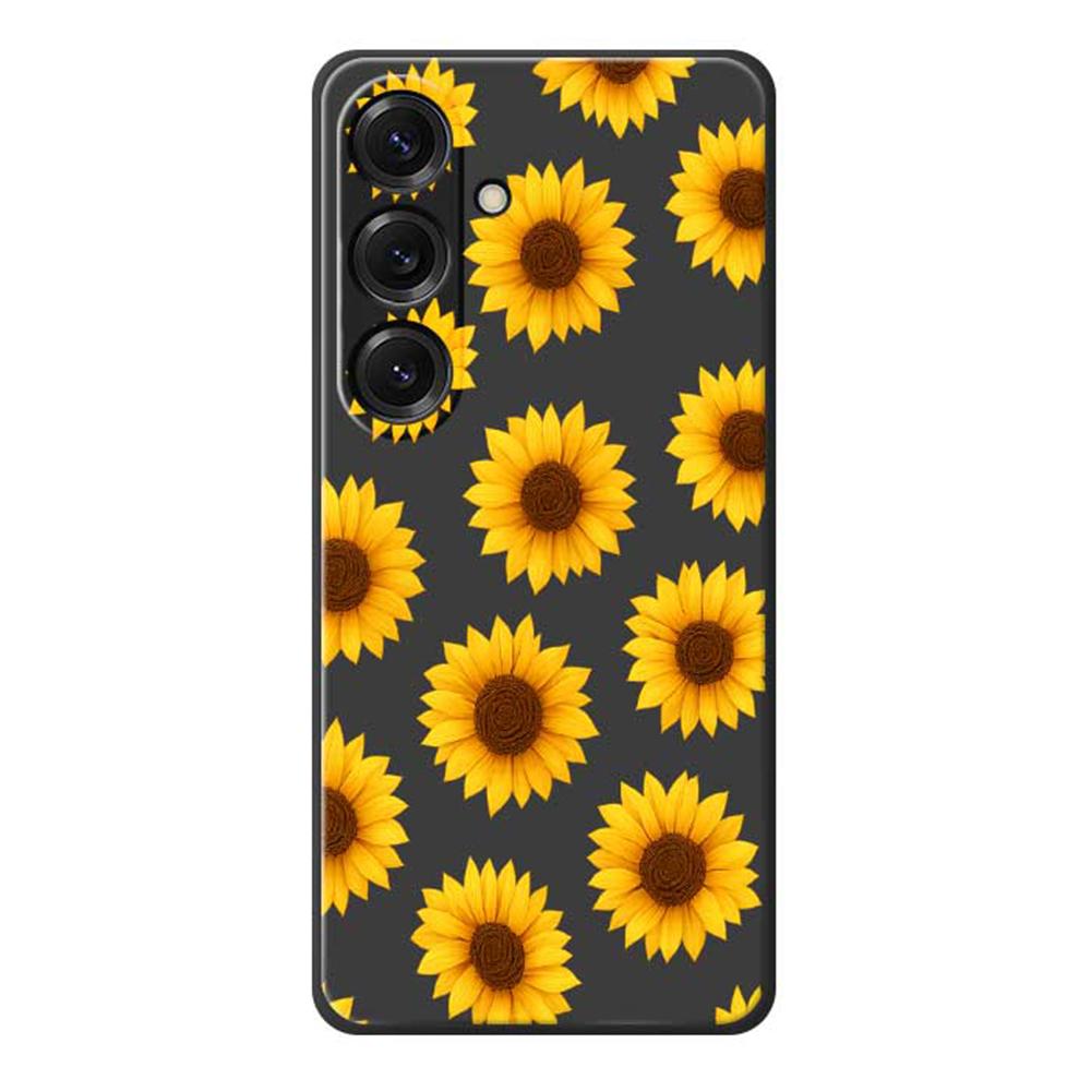 

For Samsung Galaxy S25 Case Sunflowers Pattern Printing Straight Edge TPU Phone Back Cover Black