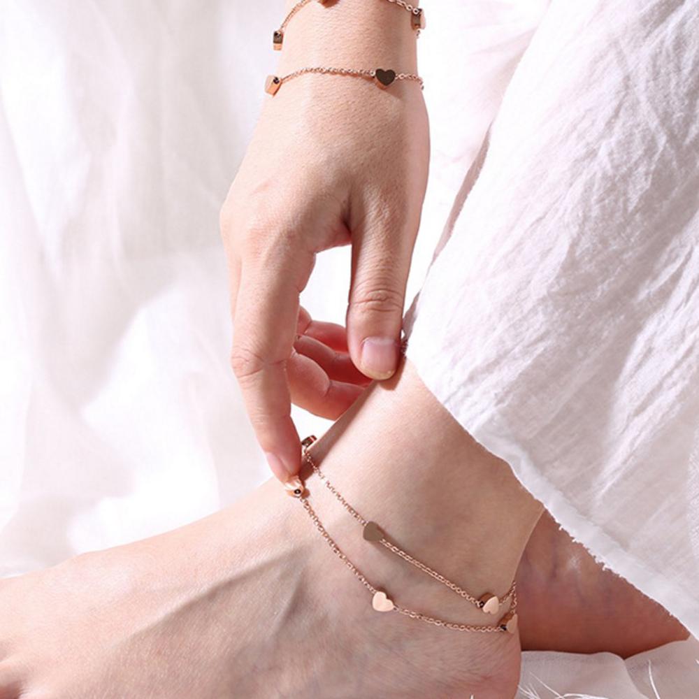 Fashionable, Individual and Trendy Heart-shaped Perforated Stainless Steel and Titanium Steel Bracelet and Anklets