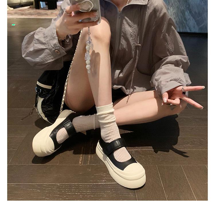 

Cowhide version~ Ruth same leather big head single shoes women s versatile platform muffin Velcro Mary Jane white shoes 34