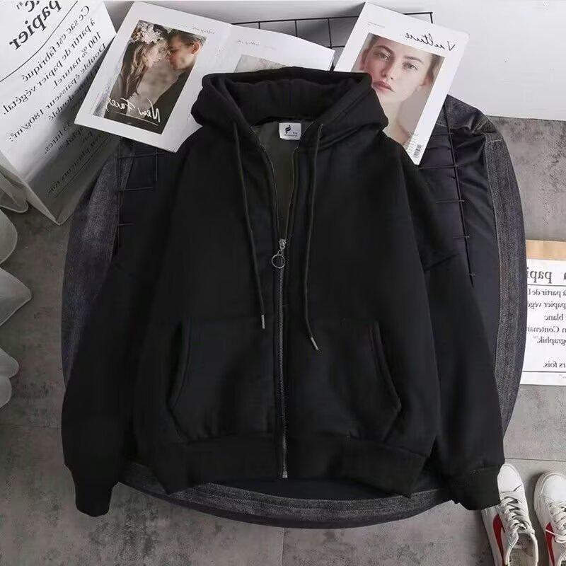 Herren Einfacher Reißverschluss-Kapuzenpullover für Herbst/Winter: Locker, Lässiger Amerikanischer Stil, Mit Samt gefüttert, Große Größen