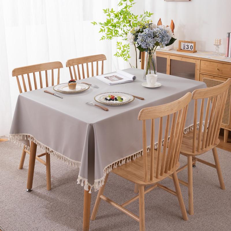 Pvc Tablecloth Waterproof, Oil-Proof And Anti-Scalding Leave-In Dining Table Cloth Household Rectangular Macaron Solid Color Fringed Coffee Table Mat