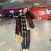 Splicing plaid hooded jacket women's new winter casual loose warm bread clothes thickened cotton clothes