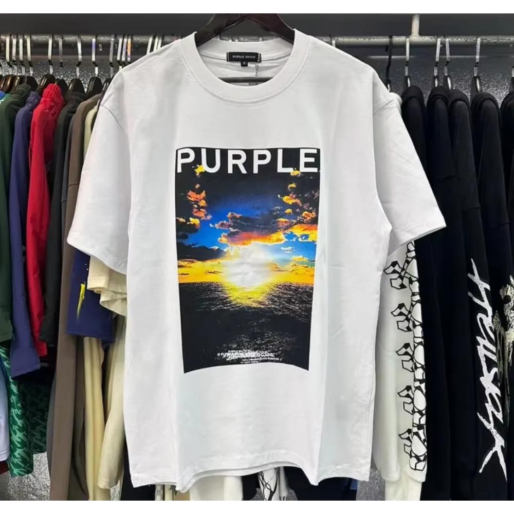 Purple Brand T Shirt Men Women Inset Crewneck Collar Regular Fit Cotton Print Tops US S-XL More Color