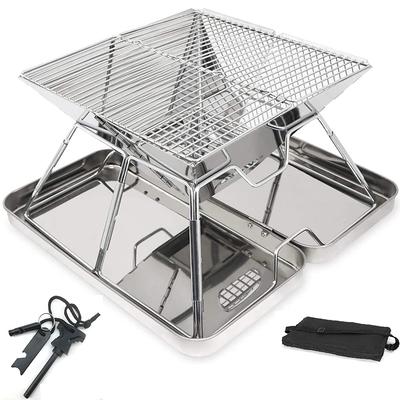 Foyer de feu Rikopin Compact Pliant en Acier Inoxydable avec Boîtier de Rangement pour 31cm x 31cm x 20cm Starter 2-4 Personnes, Léger, (Feu inclus)
