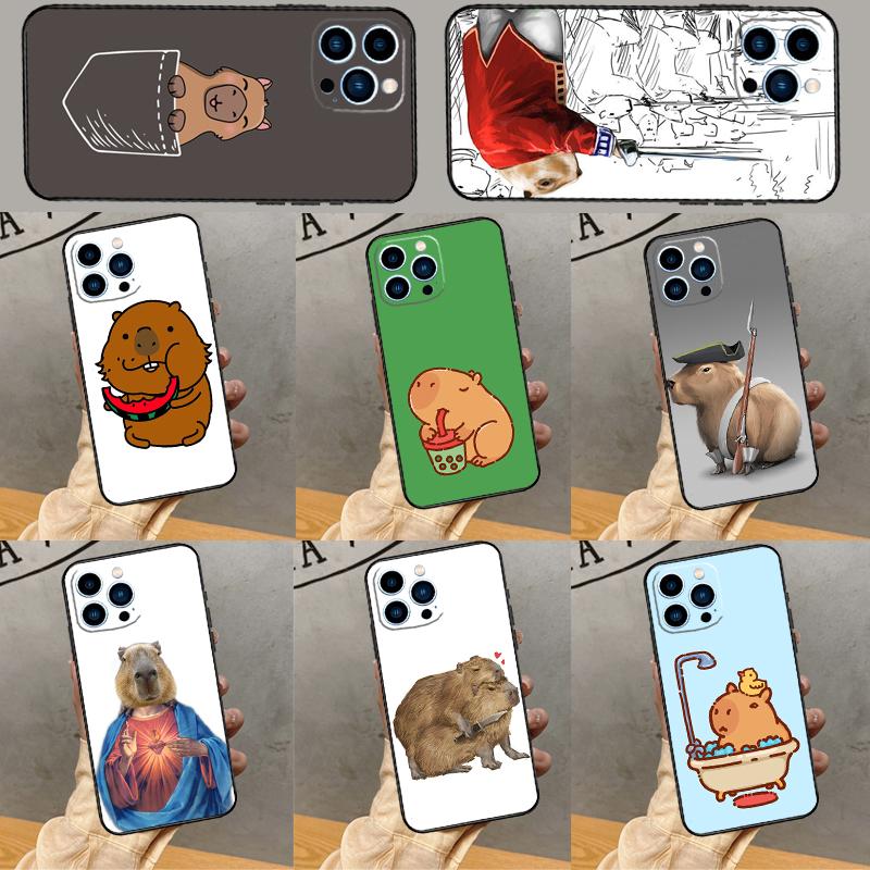 Cute Cartoon Capybara Phone Case For iPhone 16 Pro Max 14 13 12 11 15 Pro Max Plus 12 13 Mini XR 16e Funda Cover