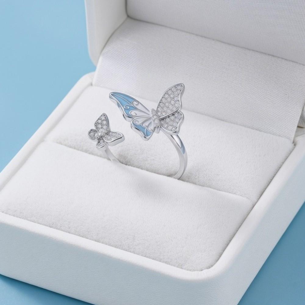 Elegant Butterfly Zircon Ring Delicate Finger Jewelry Sweet Butterfly Open Ring  Ladies Jewelry