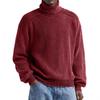 Mens Ribbed Knit Turtleneck Sweater Casual Washed Solid Color Loose Fit Pullover