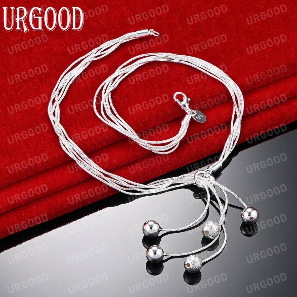 925 Sterling Silver Five Snake Chain Frosted Smooth Bead Necklace Fashionable Wedding Jewelry