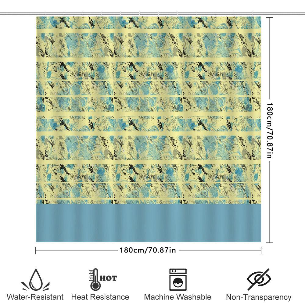 Elegant Bath Curtains Blue And Yellow Printed Shower Curtain Fabric Bathroom Decor Waterproof Rod Pocket For Home Use