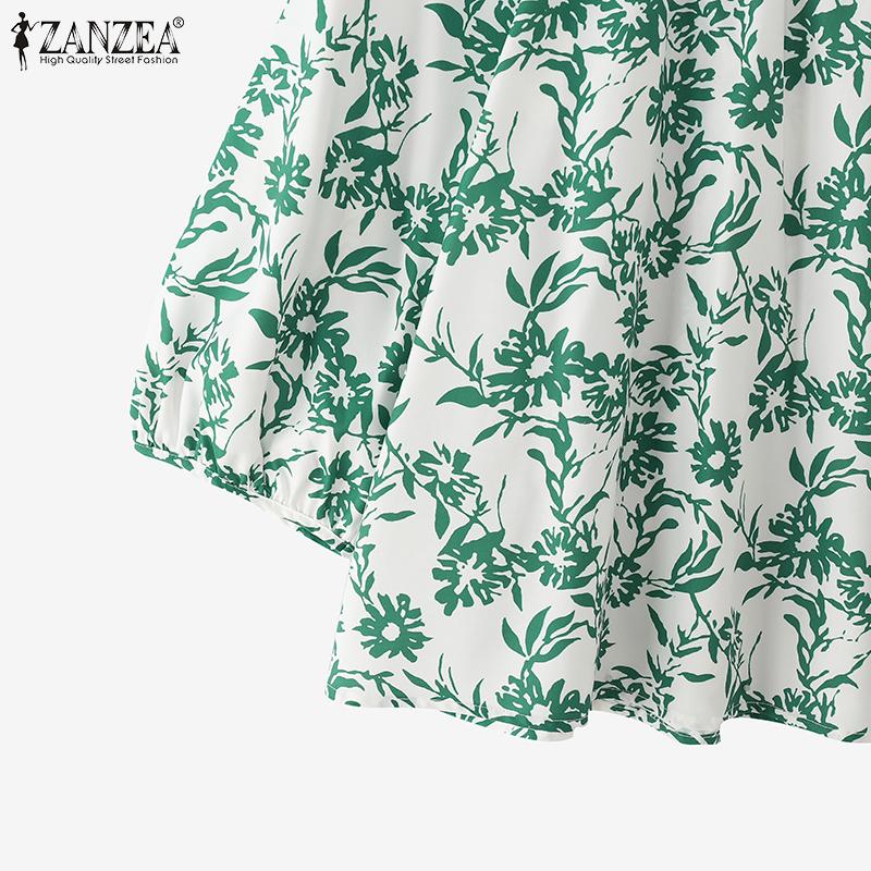 ZANZEA Women Summer Floral Print U Neck Lantern 3/4 Sleeve Blouses