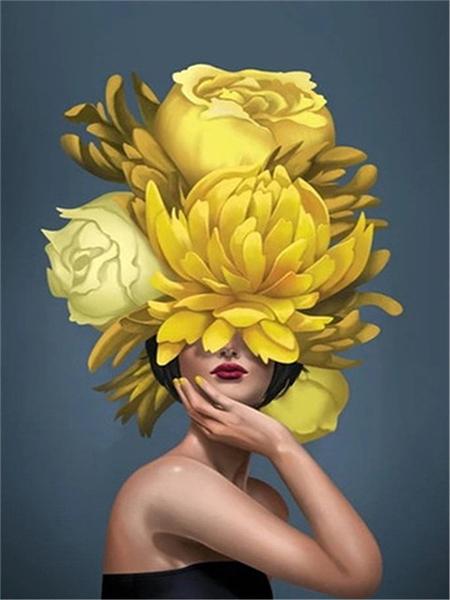 Diamond Painting Woman 5D DIY Full Round Round Diamond Embroidery Girl Portrait Rhinestone Picture Flower Home Decor