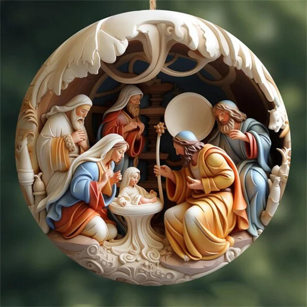 Religious Art 2D Flat Jesus Birth Pendant Relief Effect Sign Ornaments Nativity Scene Decoration Acrylic Christmas Ideal Decor